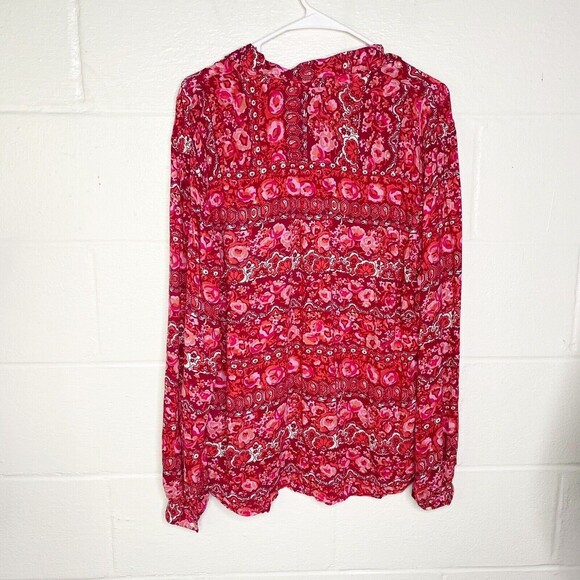 Lucky Brand Womens Red Floral Collar Button Down Top Shirt XL Red Rayon - Picture 2 of 8